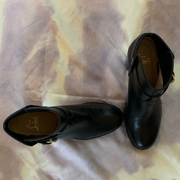 Christian Louboutin Lug Sole Black Leather Booties with Gold Hardware - Picture 13 of 13